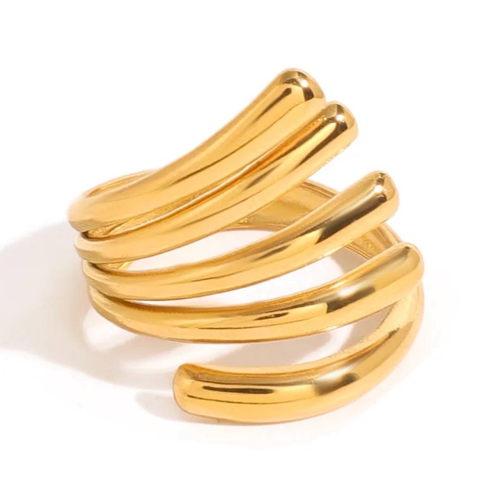 Gold PVD Coated Stainless Steel Sculptural Open Ring – Adjustable - Picture 3 of 6